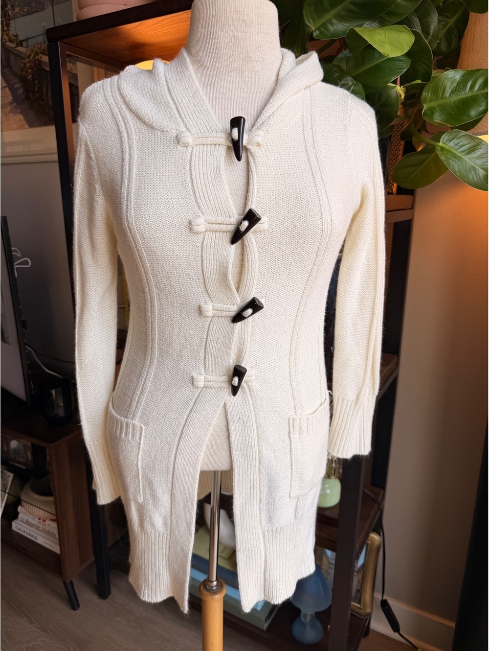 Y2K Say What? Women's Cream Hooded Long Cardigan Sweater Size S